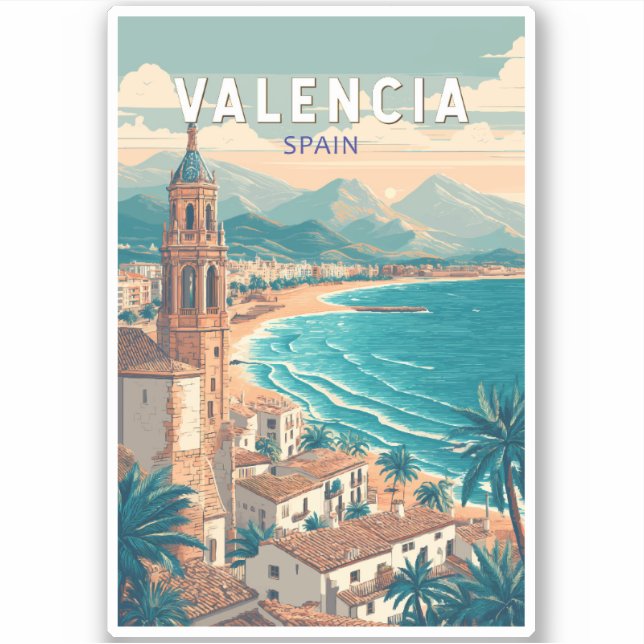 Adesivo Vintage de Viagem de Espanha de ilustração da  Val (Frente)