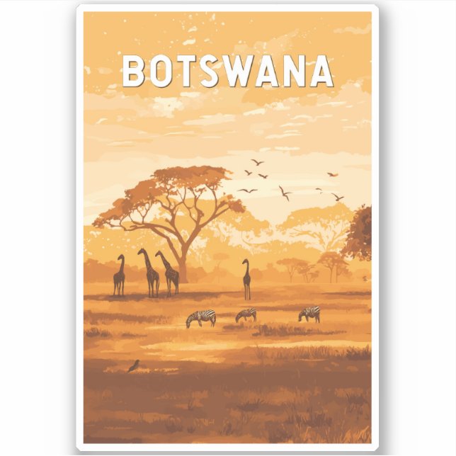 Adesivo Vintage de Viagem de ilustração do Botswana (Frente)