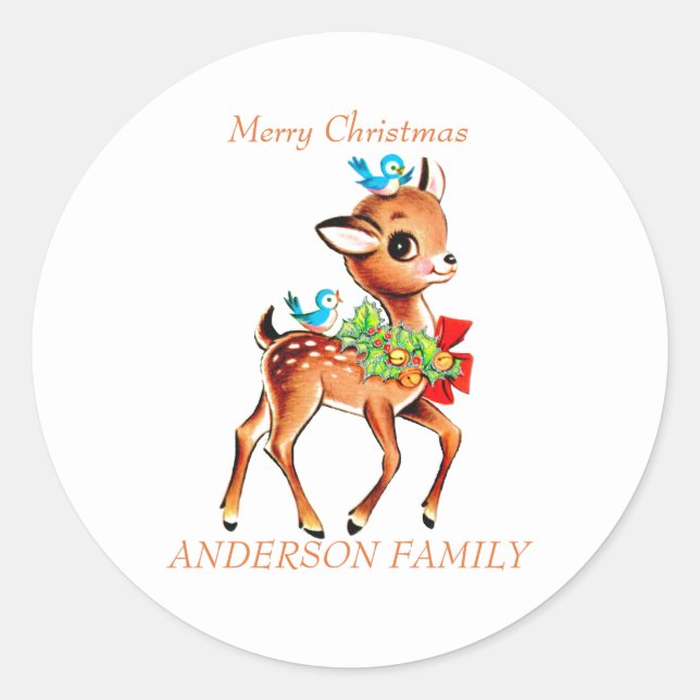 Adesivo Vintage Deer Fawn Com Pássaros Na Cabeça (Frente)