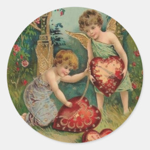 Adesivo Vintage Dias de os namorados Cherubs com Corações
