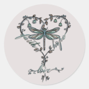 Adesivo Vintage Dragonfly Heart Faith Hope Love