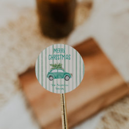 Adesivo Vintage Drawn Quirky Car Tree Feliz Natal