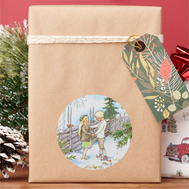 Adesivo Vintage Elsa Beskow Crianças de Neve (Feriado)