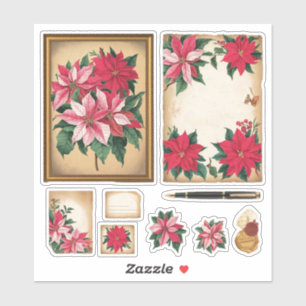 Adesivo Vintage Ephemera Christmas Poinsettia Stickers