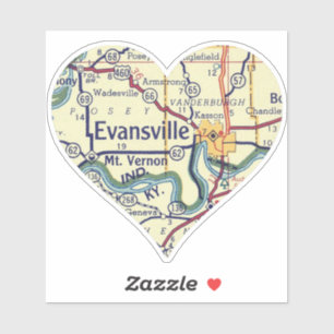 Adesivo Vintage Evansville IN Map