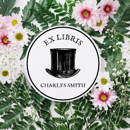 Adesivo Vintage Ex Libris Top Hat Personal Book Placa