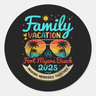 Adesivo Vintage Family Vacation Fort Myers Beach 2025 Flor