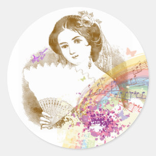 Adesivo Vintage Fan Lady Classic Round Stickers