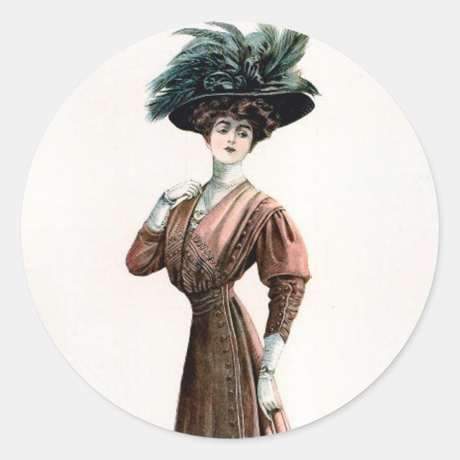 Adesivo Vintage Fashion Ilustração Lady Feather Hat (Frente)