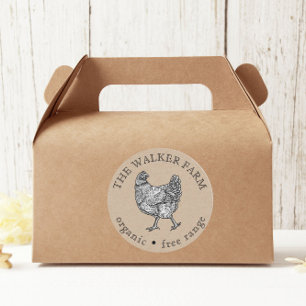 Adesivo Vintage fazenda de ovos frescos vinheta redonda cl