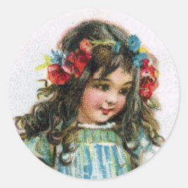 Adesivo Vintage Fazenda Girl Vestindo Flores Sticker