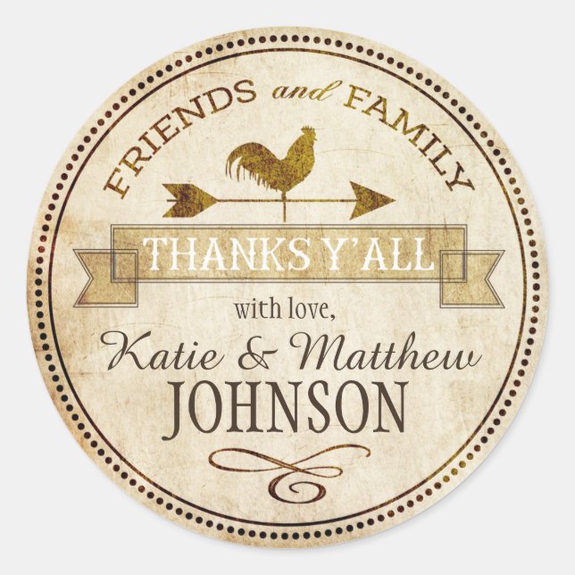 Adesivo Vintage Fazenda Rooster Weather Vane Obrigado (Frente)