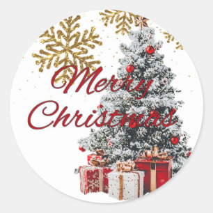 Adesivo Vintage Feliz Natal com Árvore e Flocos de Neve