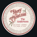 Adesivo Vintage Felry Christmas botânico holly<br><div class="desc">Vintage Red Calliografia Feliz design de Natal. Composição sofisticada e artística de cores. Uma obra de arte gráfica moderna e única feita para você. Você pode personalizar este produto adicionando seu próprio apelido ou monograma ou alterar texto. Presentes perfeitos para amantes de designs únicos.</div>