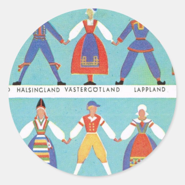 Adesivo Vintage, figurinos regionais da Suécia (Frente)