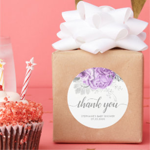 Adesivo Vintage Floral Chá de fraldas Lavanda Obrigado