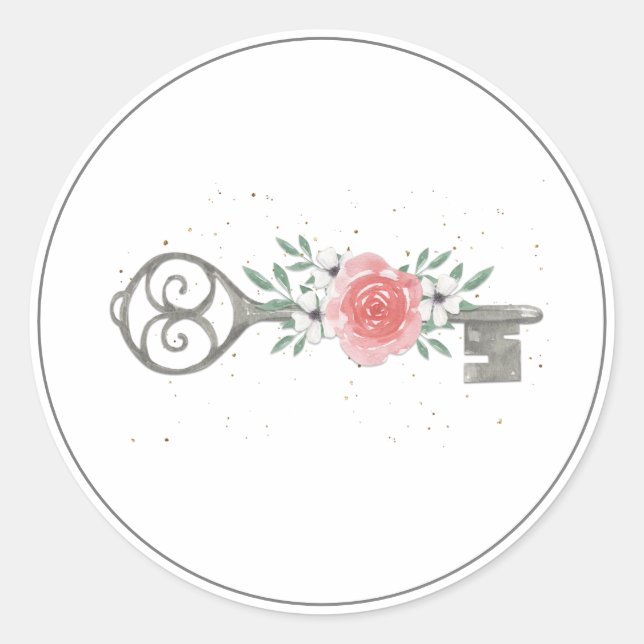 Adesivo Vintage Floral Chave New Home (Frente)
