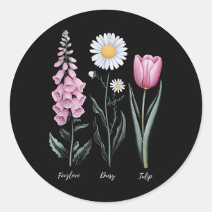Adesivo Vintage Floral Plant Foxglove Daisy Tulip Flower G