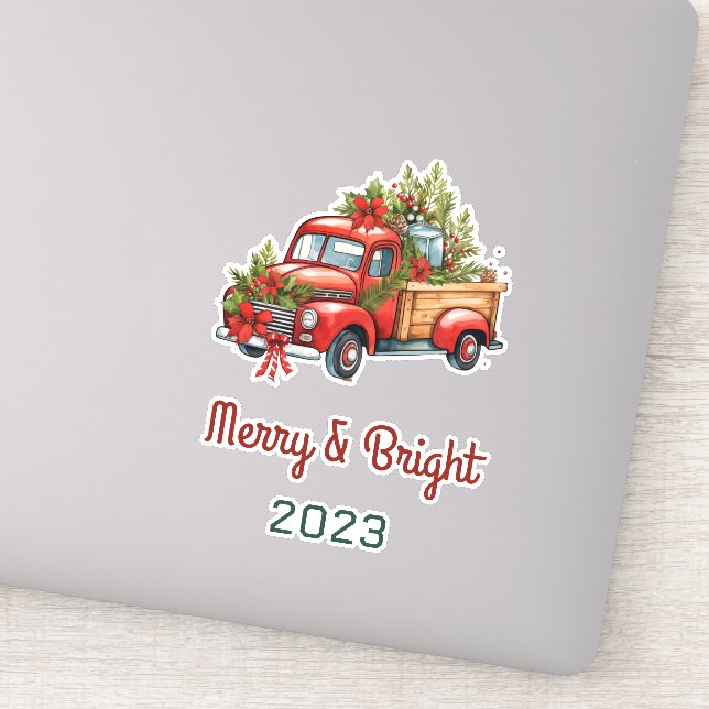 Adesivo Vintage Floral Red Christmas Truck Holiday (Detalhe)