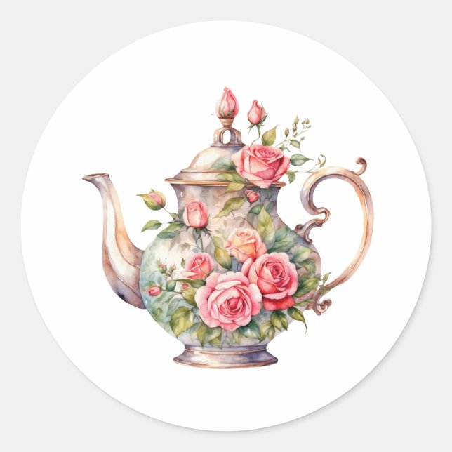 Adesivo Vintage Floral Teapot com Rosas (Frente)