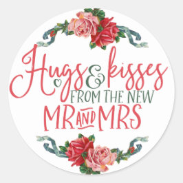 Adesivo Vintage Floral Wreath Hugs e Kisses Novo Sr. Sra.