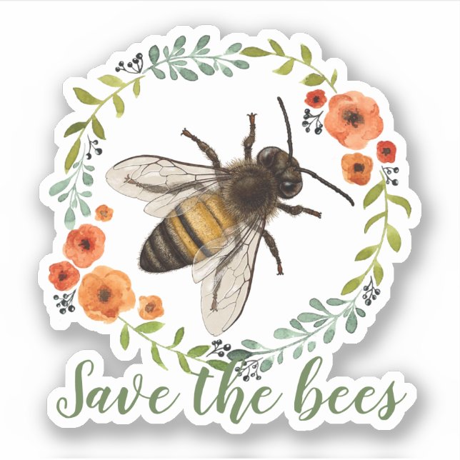 Adesivo Vintage Floral Wreath Save the Bees (Frente)