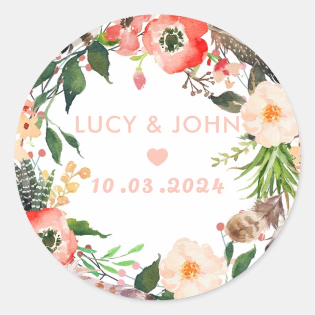 Adesivo Vintage Floral Wreath Wedding Favor (Frente)