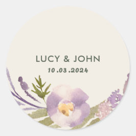 Adesivo Vintage Floral Wreath Wedding Favor Tags Lavanda