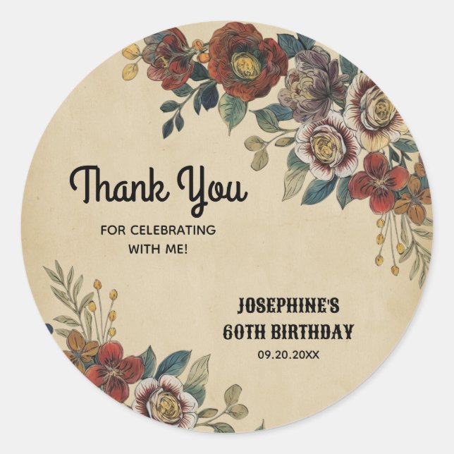 Adesivo Vintage Flower Birthday Thank You (Frente)