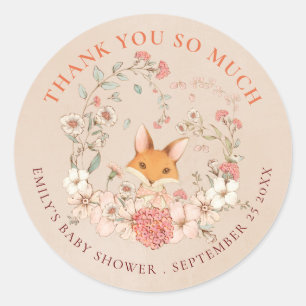 Adesivo Vintage Fox Florals Obrigado Chá de fraldas Peach