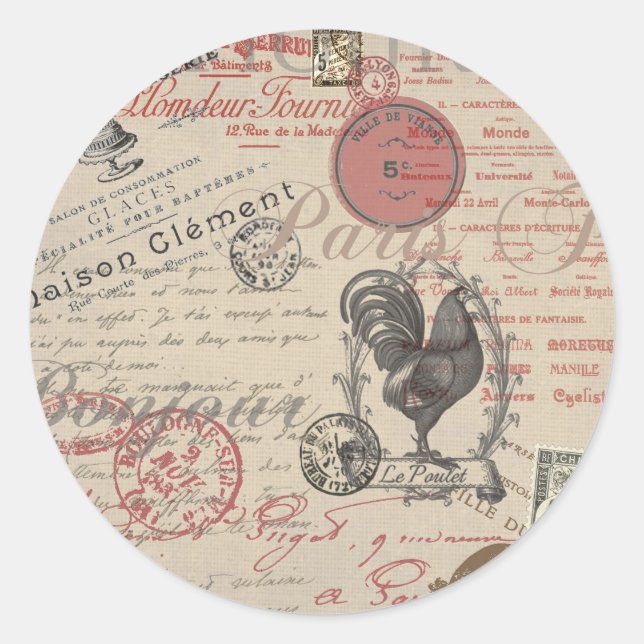 Adesivo Vintage French Escrevendo Tipografia Paris Rooster (Frente)