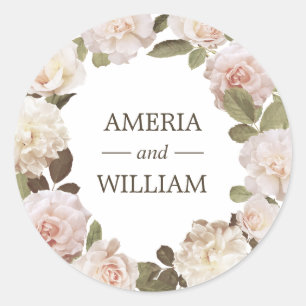 Adesivo Vintage French Rosas Floral Wreath Round Sticker