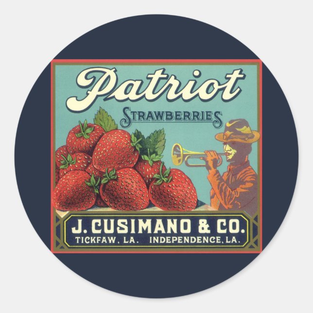 Adesivo Vintage Fruta Crate Label Art Patriot Strawberry (Frente)