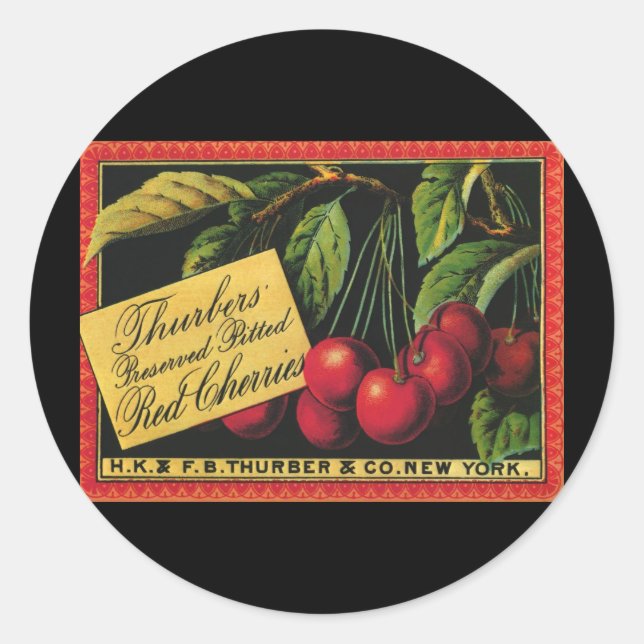Adesivo Vintage Fruta Crate Label Art, Thurber Cherries (Frente)
