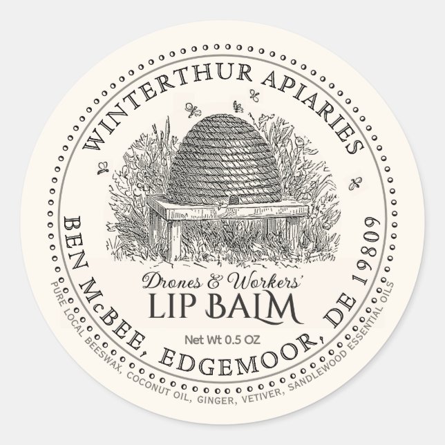 Adesivo Vintage Garden Skep Beeswax Lip Balm Label (Frente)
