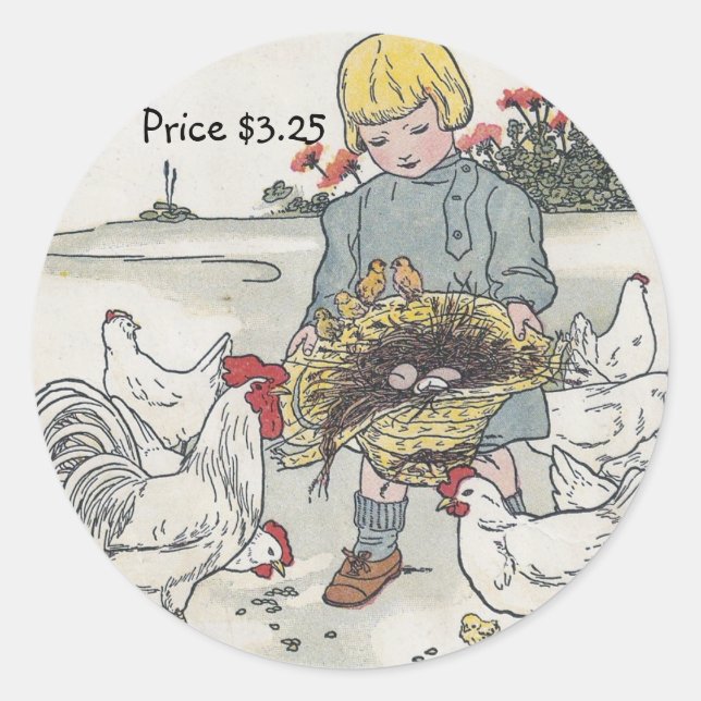 Adesivo Vintage Girl And Chickens Pricing Stickers (Frente)