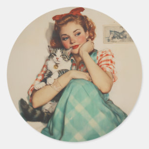 Adesivo Vintage Girl com Cat