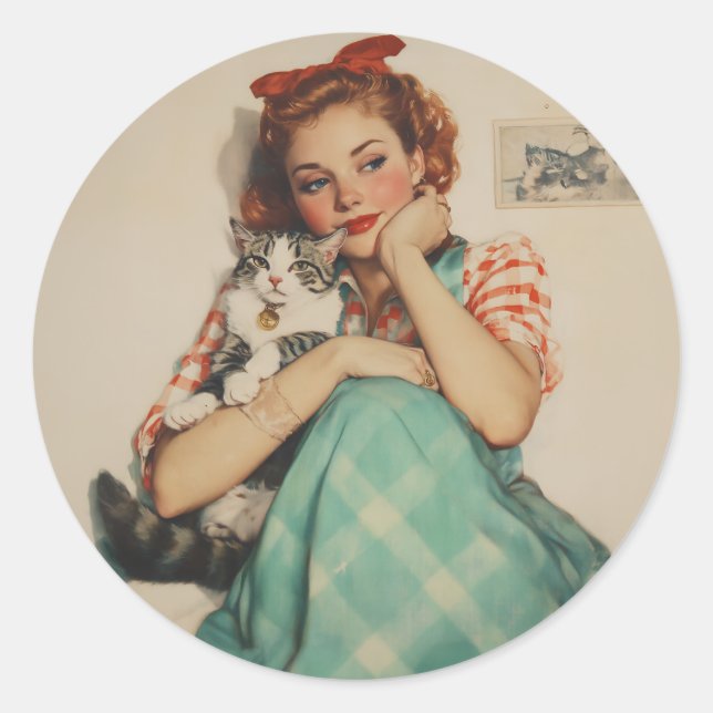 Adesivo Vintage Girl com Cat (Frente)
