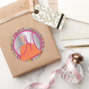 Adesivo Vintage Girl Orange Hoop Skirt Paisley Monograma