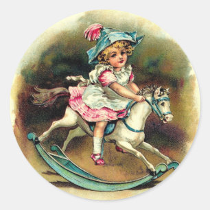 Adesivo Vintage Girl with Rocking Horse