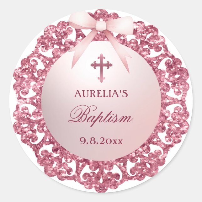 Adesivo Vintage Glitter Frame Pink Arco Baptism (Frente)