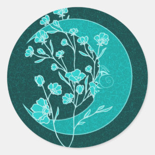 Adesivo Vintage Glowers Teal Art Nouveau Moon & Flowers