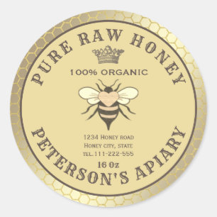Adesivo Vintage gold bee logo do mel honeycomb jar jar jar