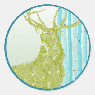 Adesivo Vintage Green Buck Deer Aqua Birch Tree Snowflake