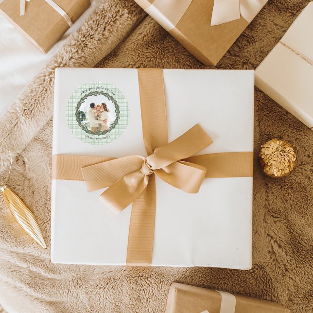 Adesivo Vintage Green Plaid Christmas Photo (Criador carregado)