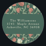 Adesivo Vintage Green Red Floral Christmas Return<br><div class="desc">Vintage Green Red Floral Muted Custom Merry Christmas Return Endereço Clássico Round Sticker</div>
