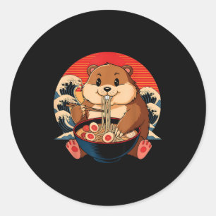 Adesivo Vintage Groundhog Comendo Ramen Engraçado Feliz Di