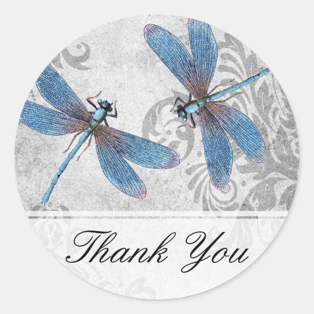 Adesivo Vintage Grunge Damask Dragonflies (Frente)