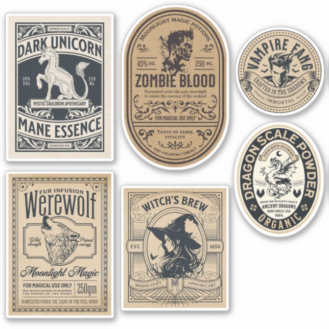 Adesivo Vintage Halloween - Apothecary Label Potion (Frente)