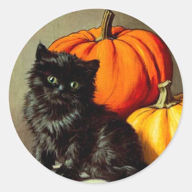 Adesivo Vintage Halloween Black Cat e Pumpkins (Frente)
